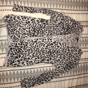 White and black leopard print open cardigan